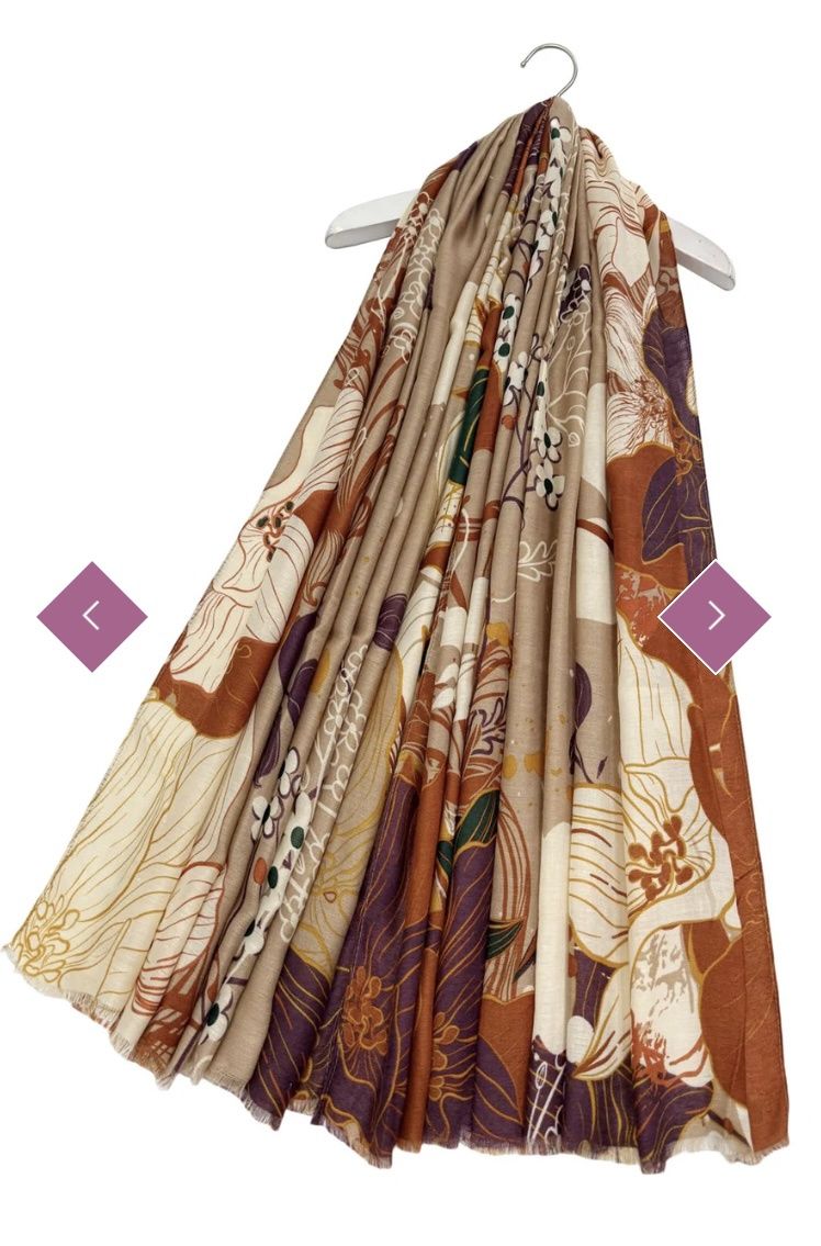 Lily flower print scarf burnt orange