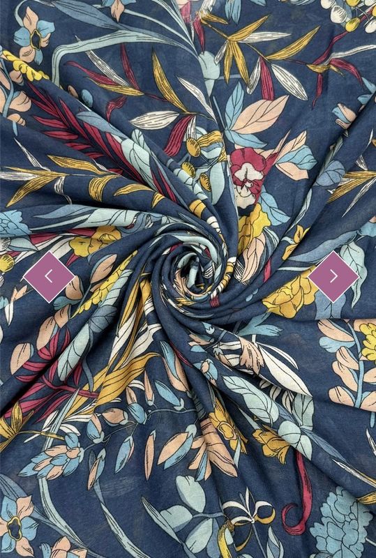 Botanical floral print scarf blue