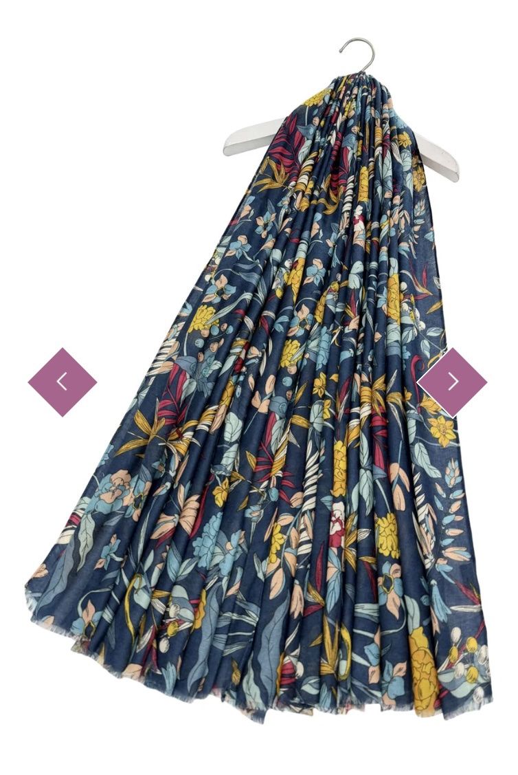 Botanical floral print scarf blue