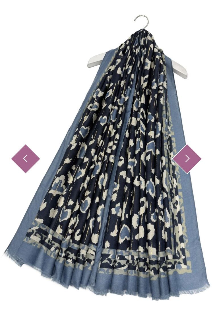 Leopard print heart foil scarf blue