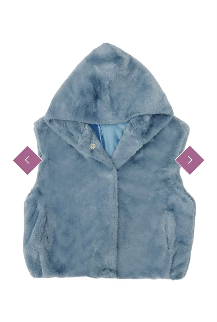Plain faux fur hooded gilet blue