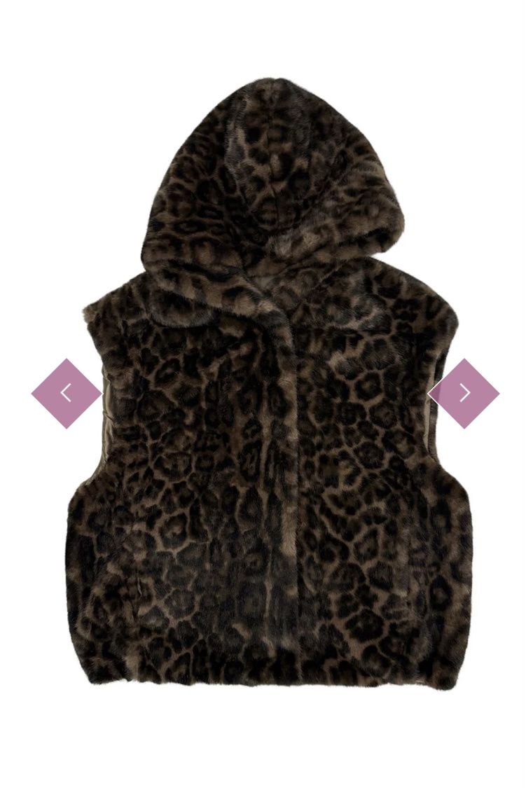 Luxury faux fur hooded gilet brown leopard print