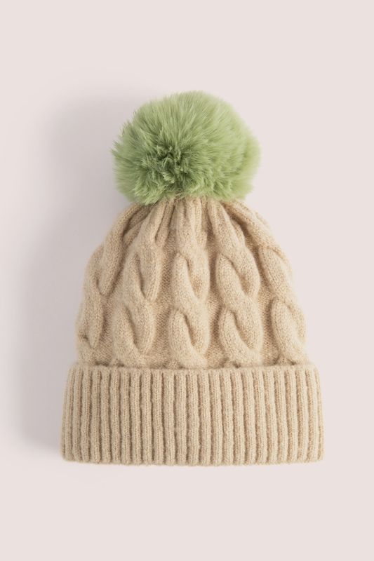 Elise hat cream with sage green pompom