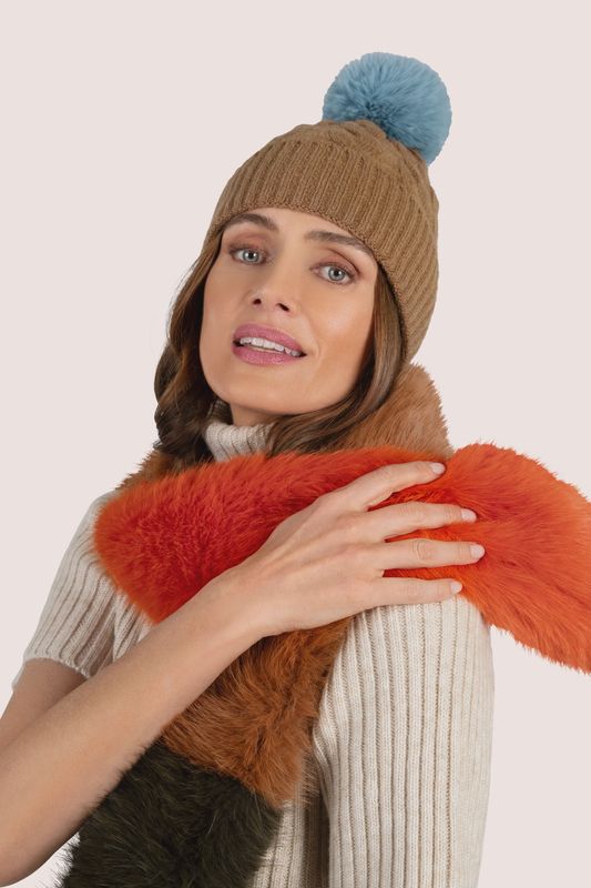 Elsa faux fur scarf khaki, rust brown and burnt orange