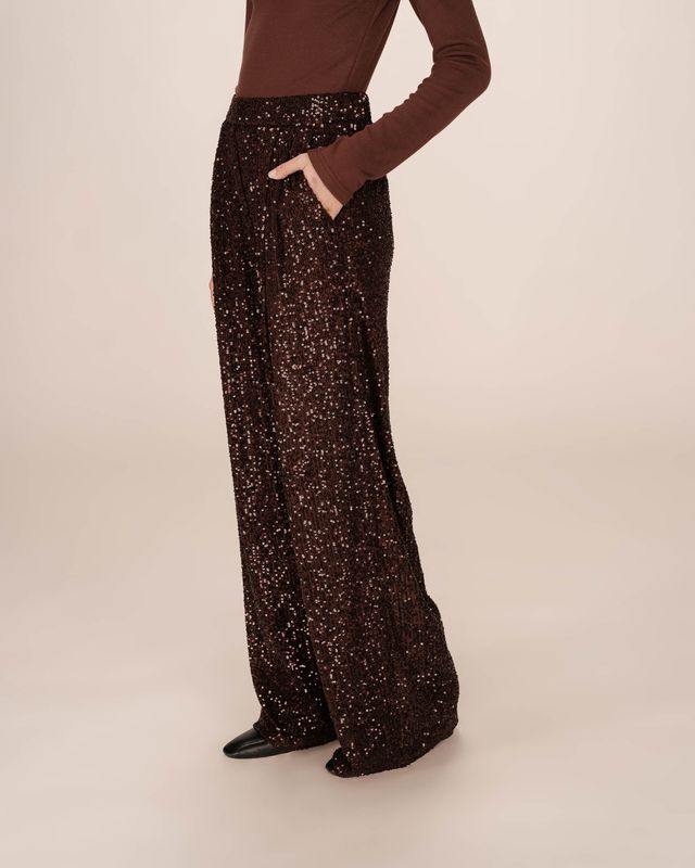 Toby Sequin wide leg trousers chocolate brown