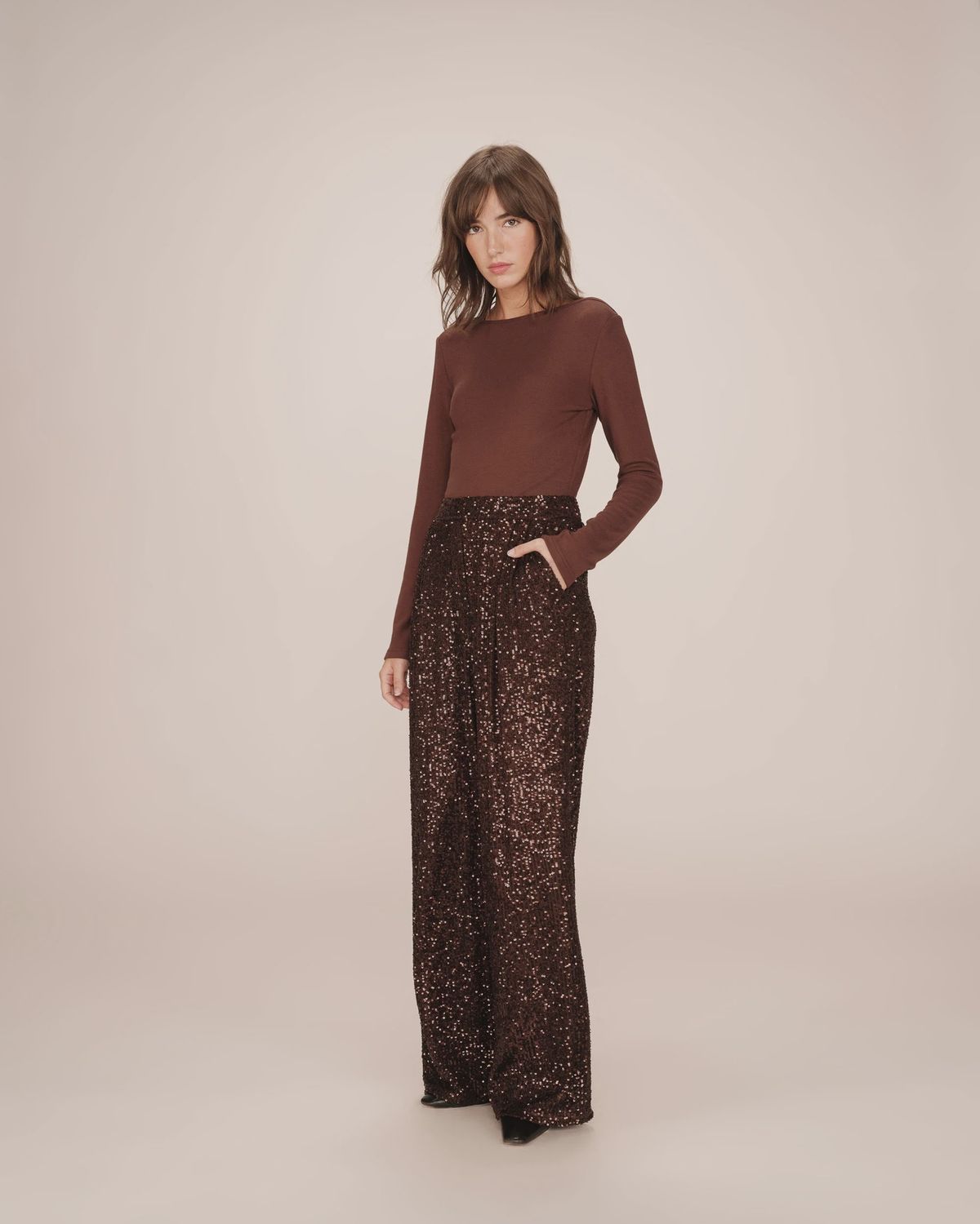 Toby Sequin wide leg trousers chocolate brown