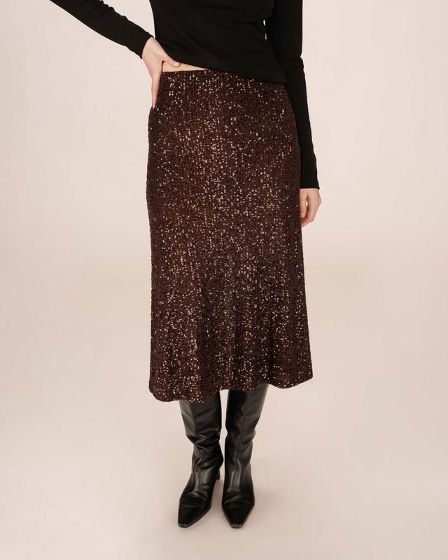 Tailana long sequin skirt chocolate brown