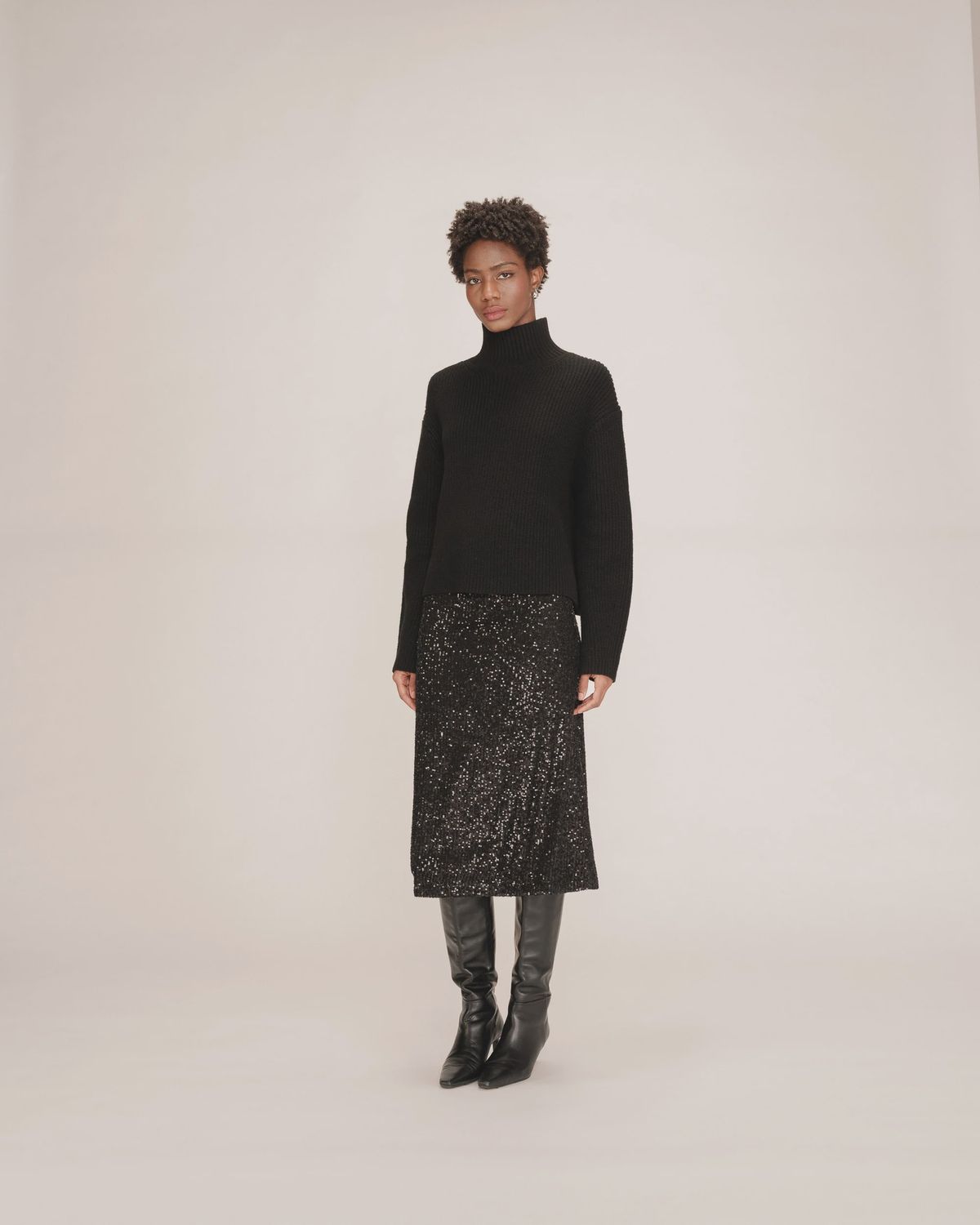 Tailana long sequin skirt in black