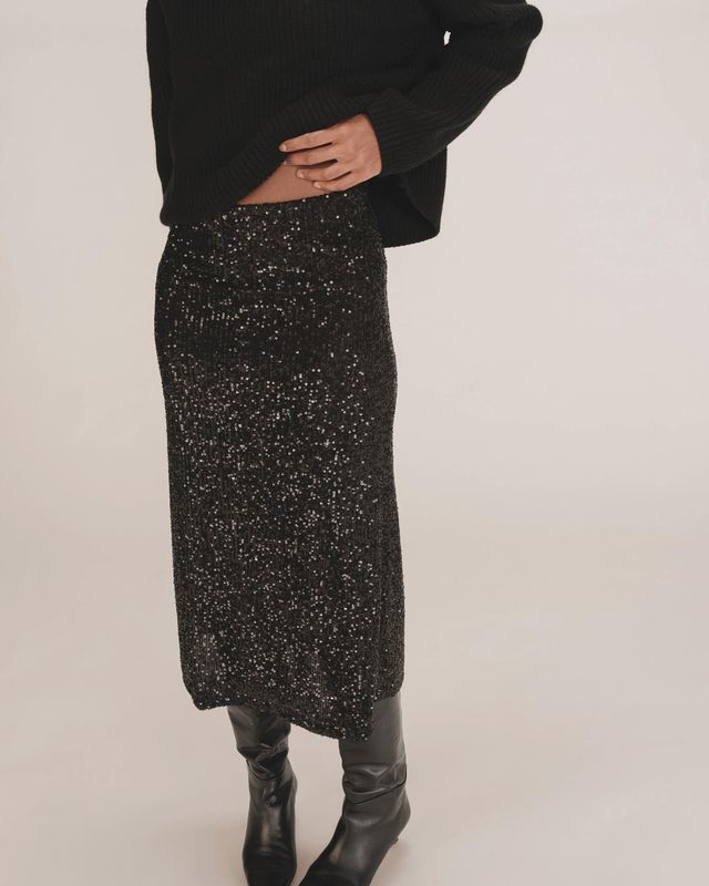 Tailana long sequin skirt in black