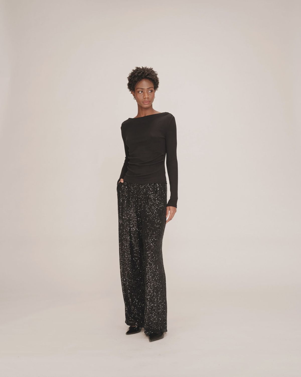 Toby wide leg sequin trousers black