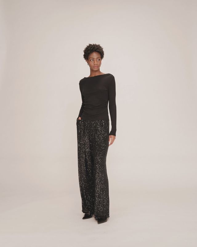 Toby wide leg sequin trousers black