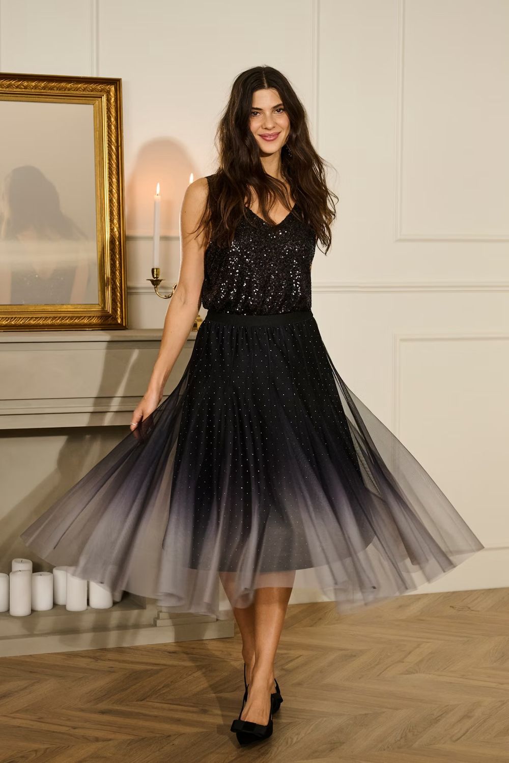 Glittery mesh skirt black and deep blue