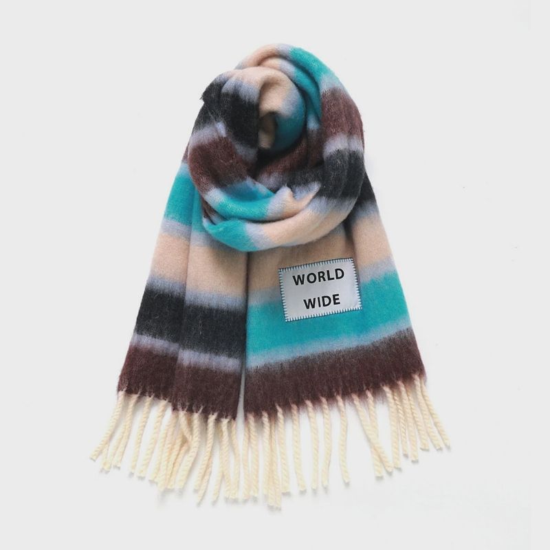 World Wide scarf blue and beige