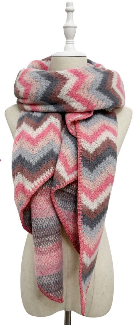 Chevron print knitted scarf pink grey
