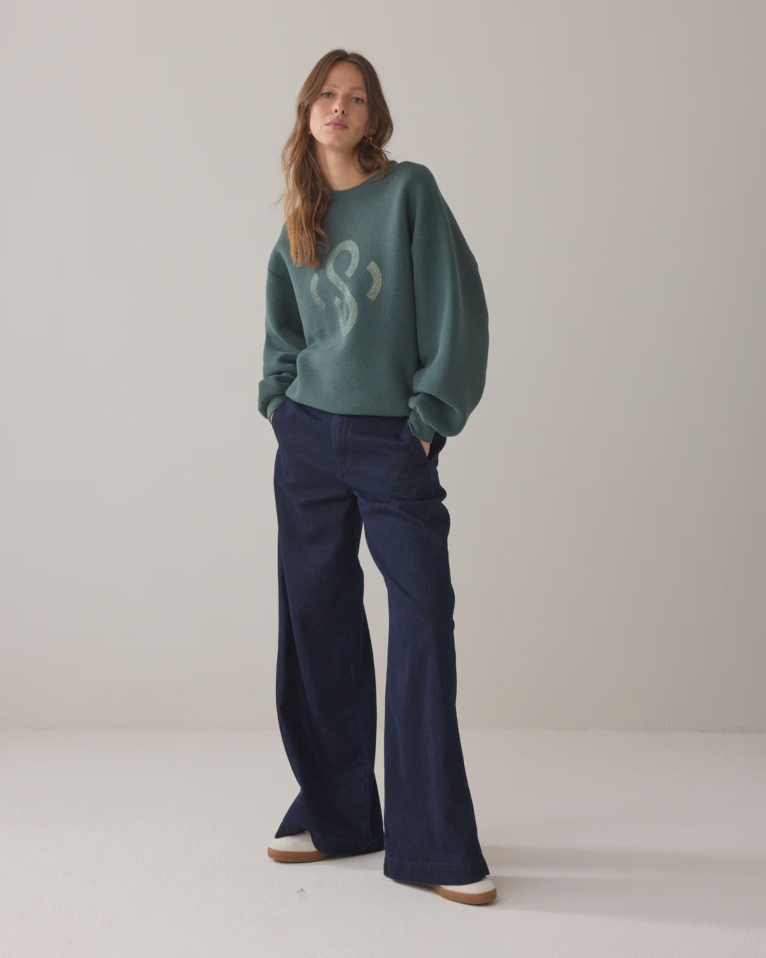Jersey soft sweatshirt in emerald green