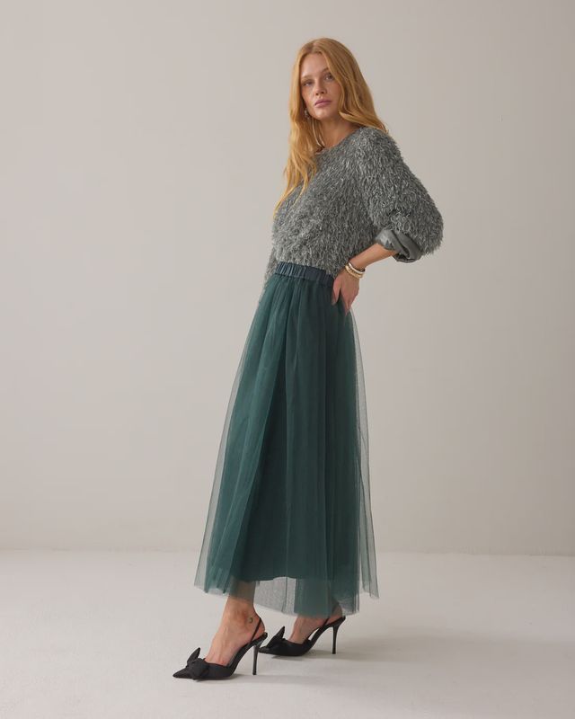 Mesh skirt in emerald green