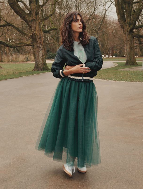 Mesh skirt in emerald green