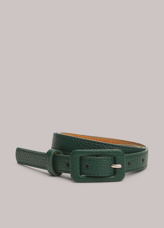 Narrow leather belt green