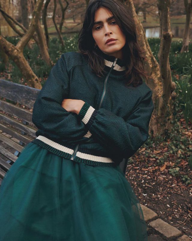 Glitter jacquard bomber jacket emerald green