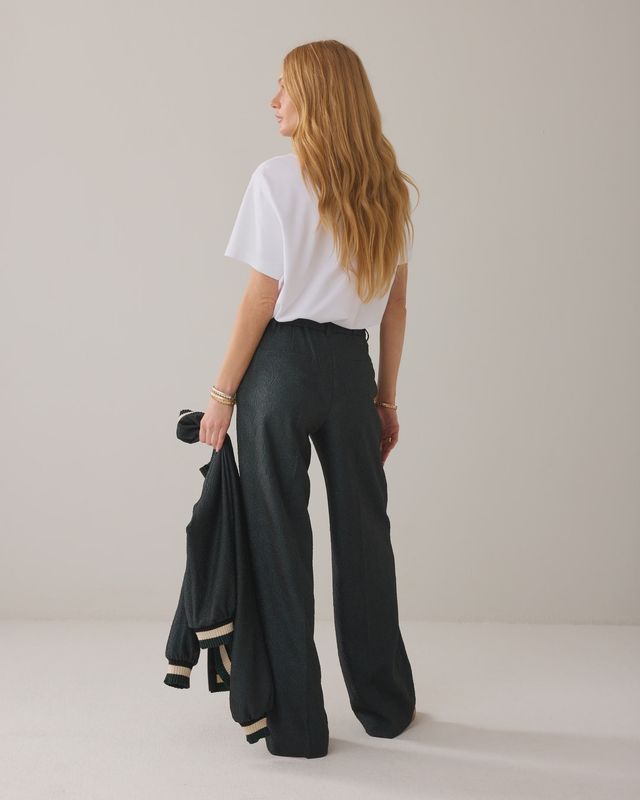 Glitter jacquard trousers in emerald green