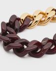Flat chain necklace gold and burgundy marble