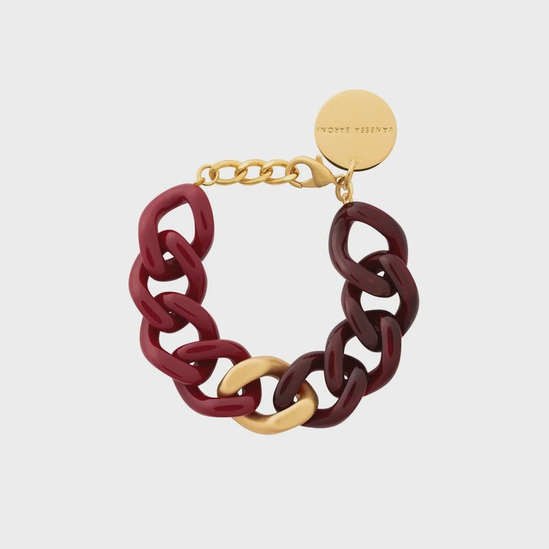 Flat chain bracelet gold and burgundy mix