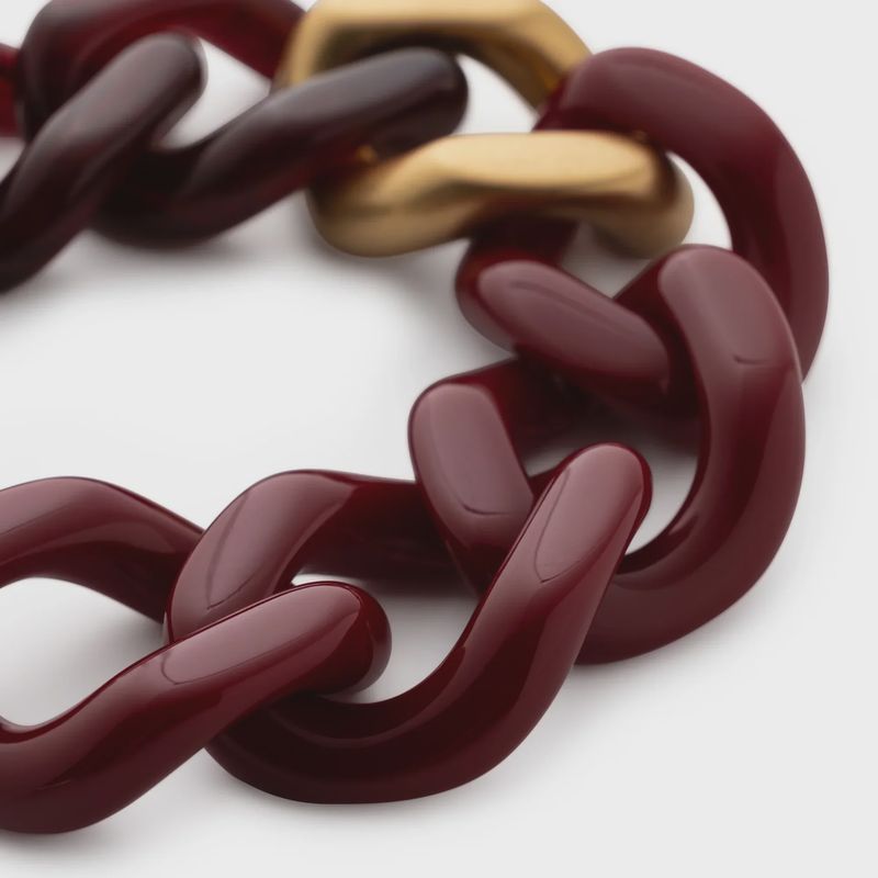 Flat chain bracelet gold and burgundy mix