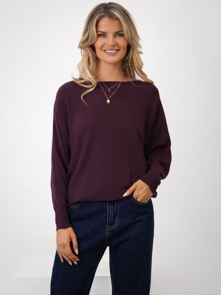 Elba batwing knitted jumper mulberry purple