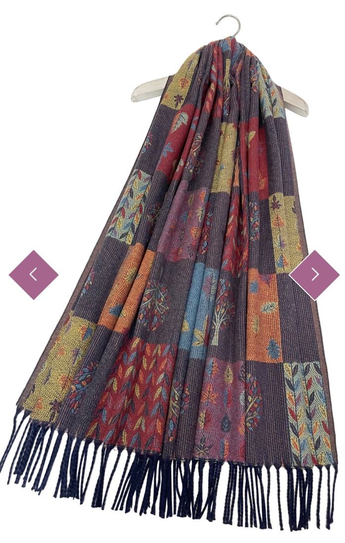 Tree print reversible scarf navy