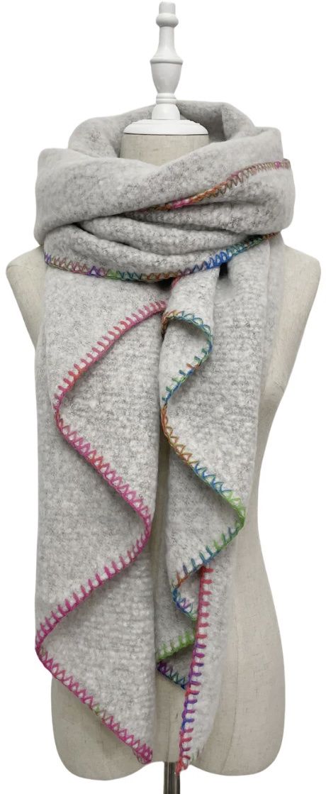 Plain contrast stitch wool scarf grey