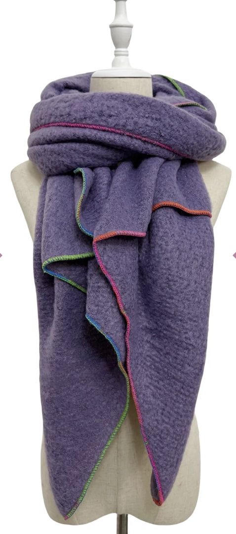 Plain contrast stitch wool scarf lilac purple