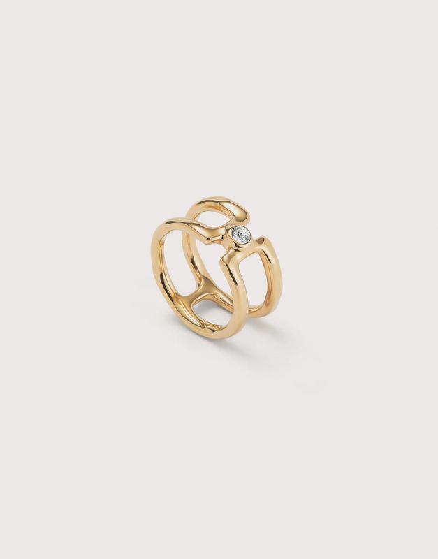 18K double ring gold with white topaz