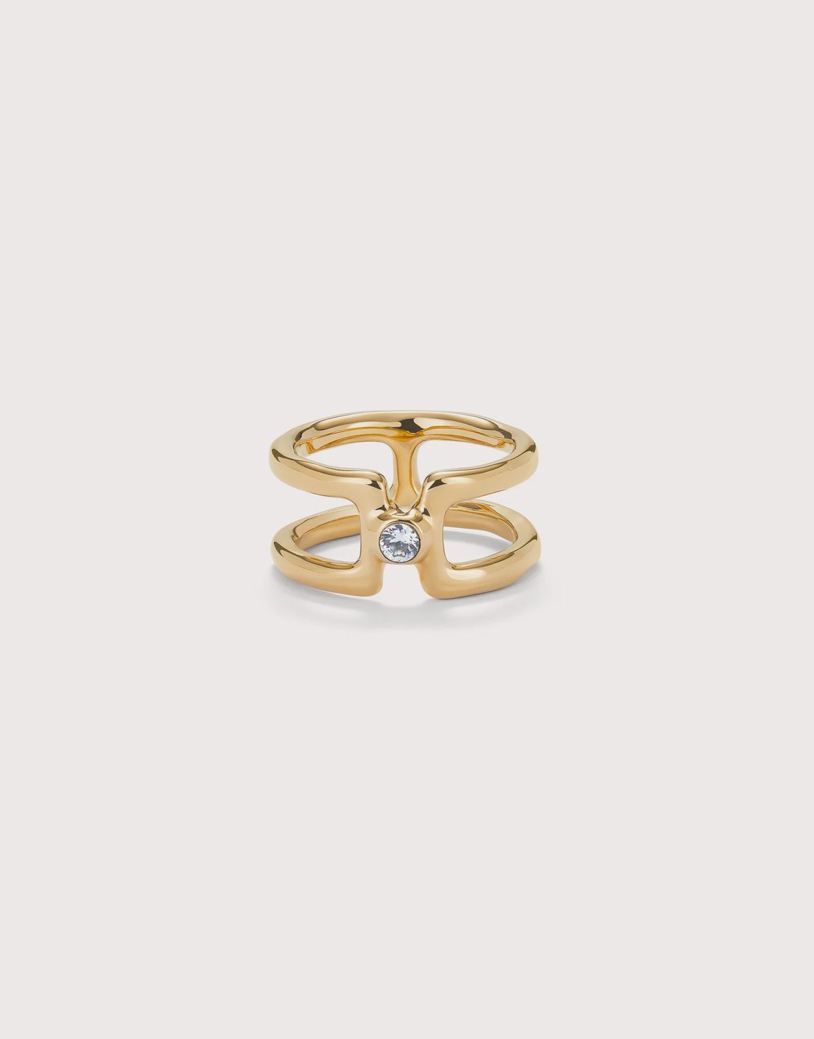 18K double ring gold with white topaz