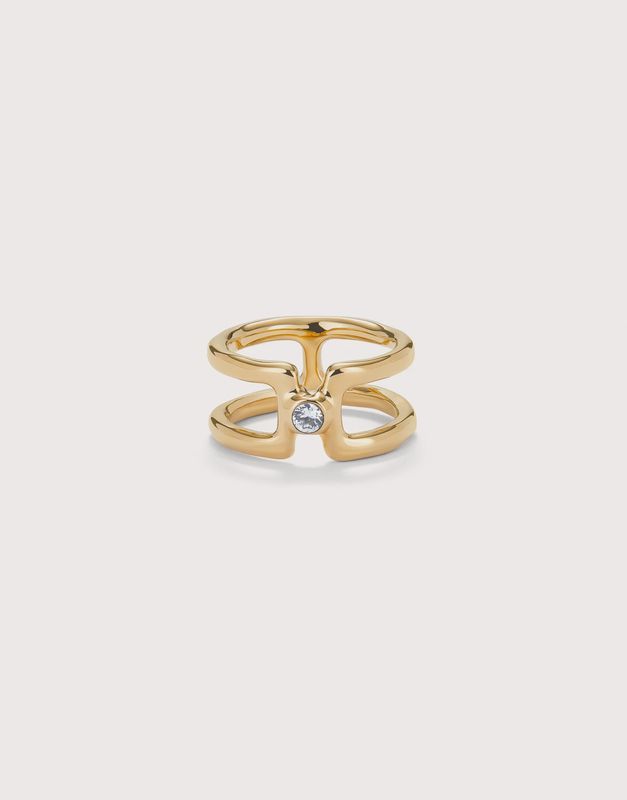 18K double ring gold with white topaz