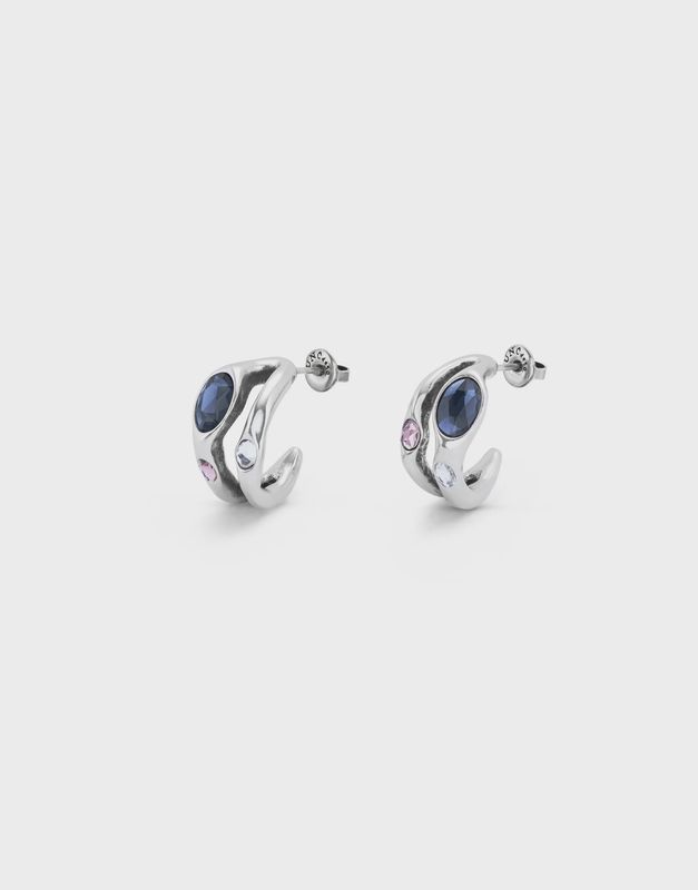 Hoop earring in silver with multi colour crystal