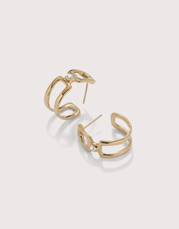 18k gold double hoop earrings with white topaz