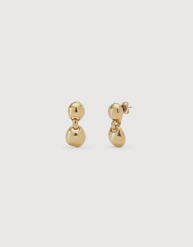 18K gold drop earrings with 2 beads