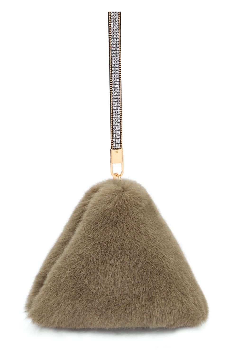 Taupe Faux Fur Pyramid Bag