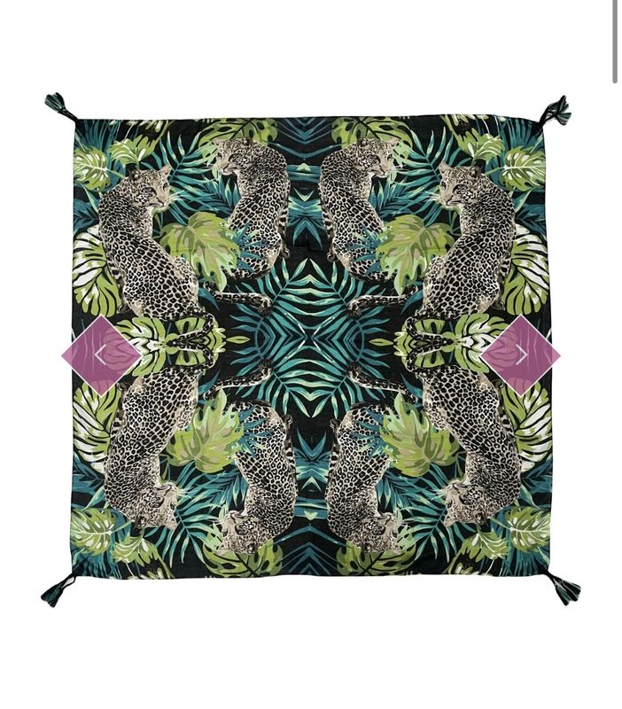 Black leopard jungle print square scarf
