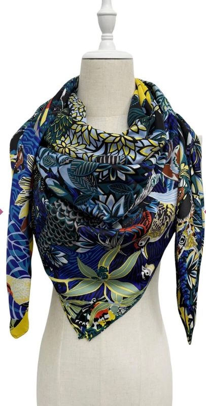 Navy tropical lion scarf