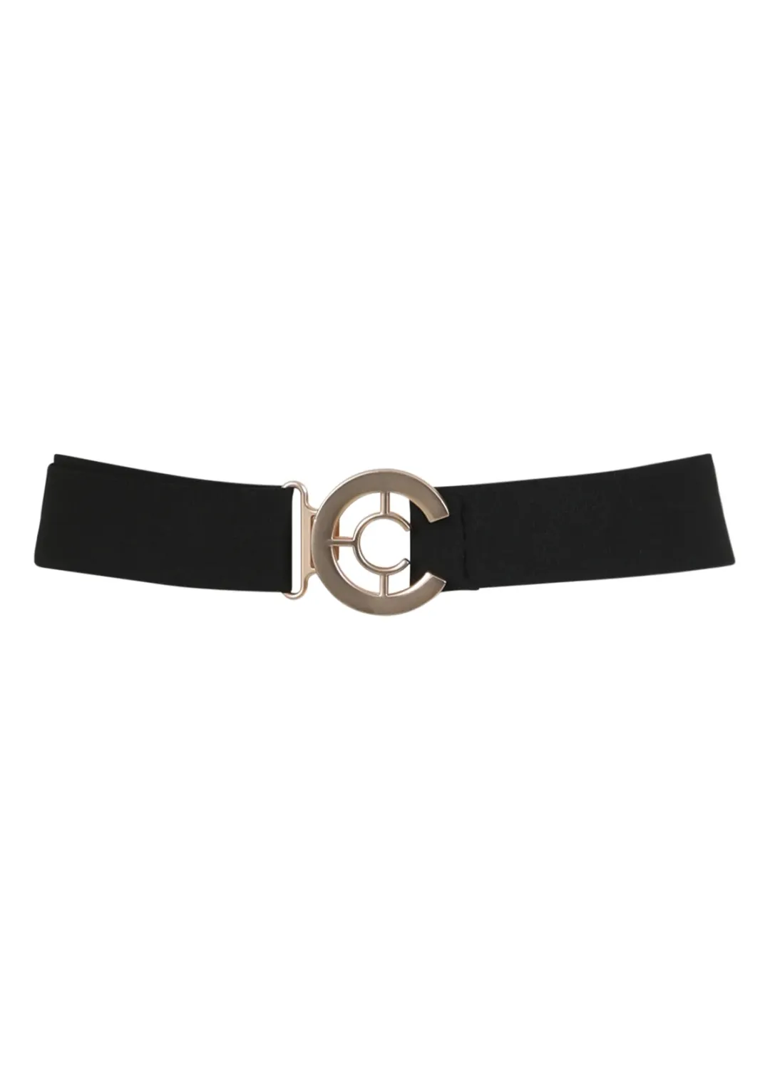 Black belt with gold logo buckle