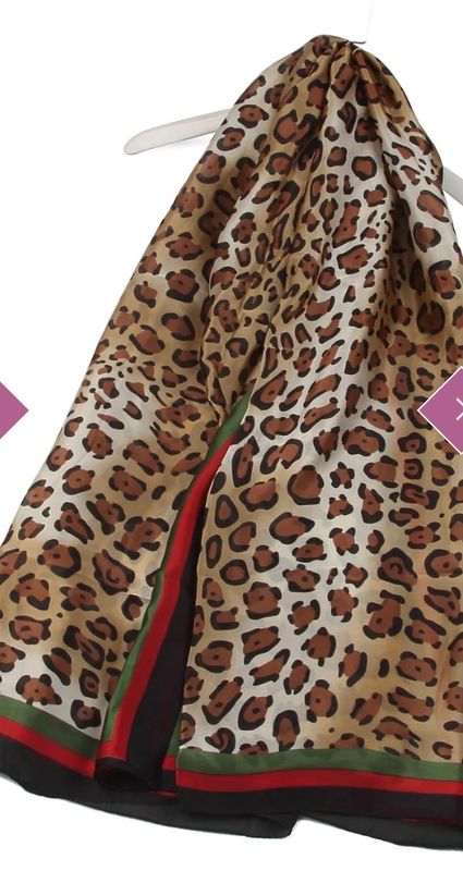Leopard print silk scarf With red green border