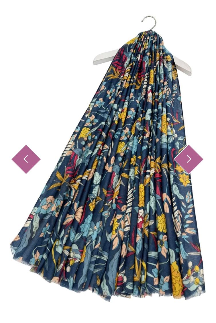 Botanical floral print scarf blue