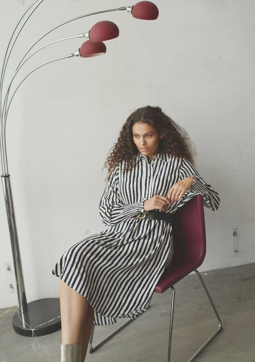 Asta smock dress cream and black stripe