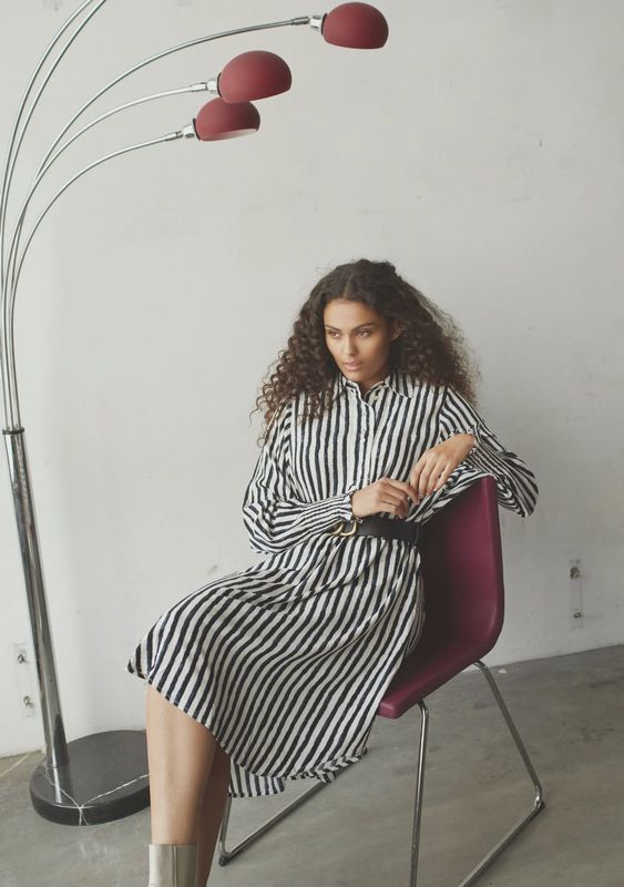 Asta smock dress cream and black stripe