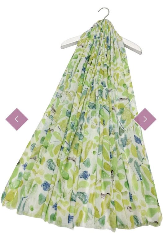 Spring leaf print scarf pale green