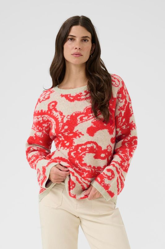 Temikka knitted jumper beige and red
