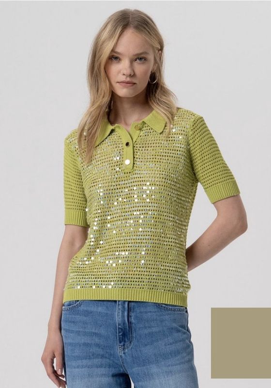Polo knitted top olive green