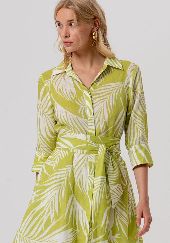 Printed long dress olive green and cream