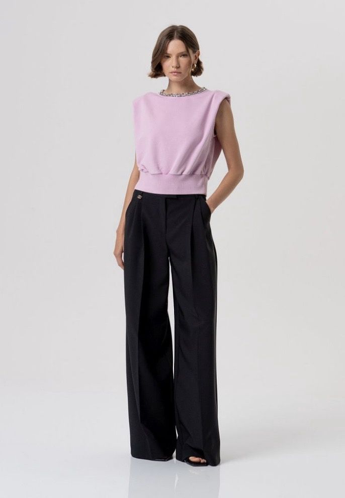 Embellished tank top sweatshirt pink